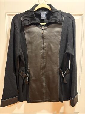 Clorinda Made in Italy Black Leather-Trim Zip Front Women's Jacket Size XL